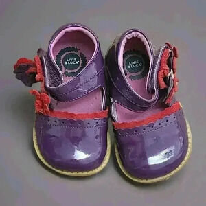 Livie & Luca Toddler 5cPurple Patent Leather Red Floral Applique Mary Jane Shoes
